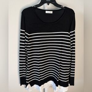 Calvin Klein Women's Black and White Striped Shirttail Sweater